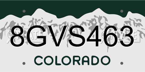 8GVS463 Colorado License Plate
