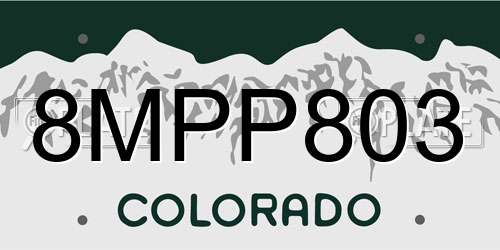 8MPP803 Colorado License Plate