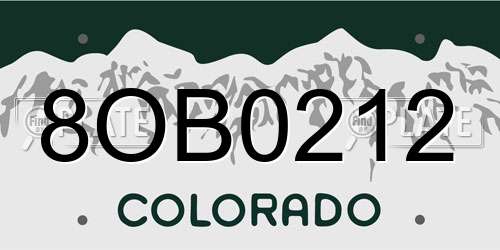 8OB0212 Colorado License Plate
