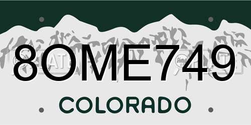 8OME749 Colorado License Plate