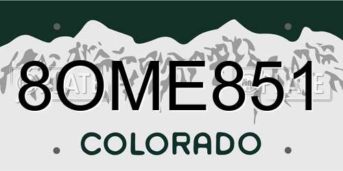 8OME851 Colorado License Plate