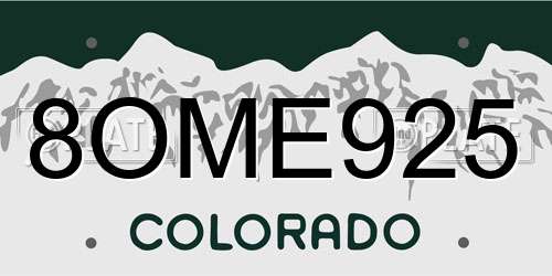 8OME925 Colorado License Plate