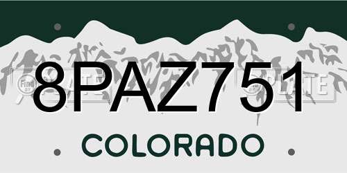 8PAZ751 Colorado License Plate