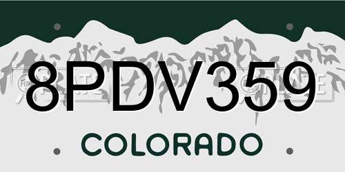 8PDV359 Colorado License Plate