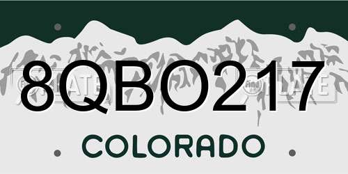 8QBO217 Colorado License Plate