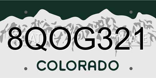 8QOG321 Colorado License Plate