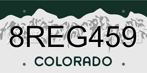 8REG459 Colorado License Plate