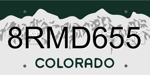 8RMD655 Colorado License Plate