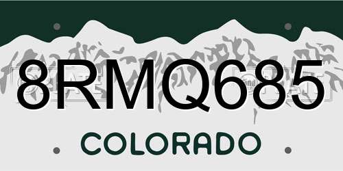 8RMQ685 Colorado License Plate
