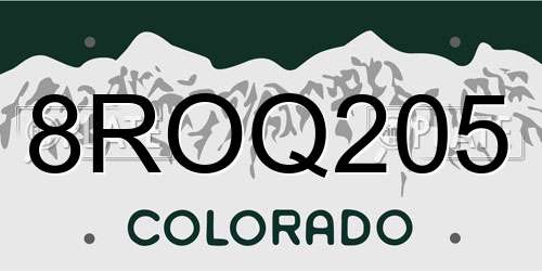 8ROQ205 Colorado License Plate