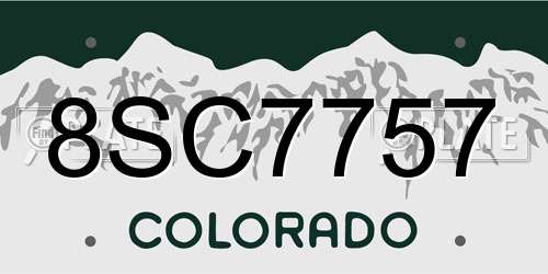 8SC7757 Colorado License Plate