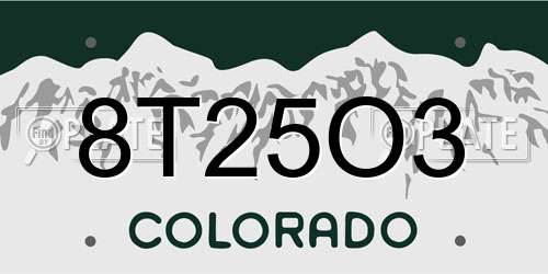 8T25O3 Colorado License Plate