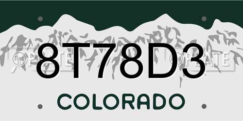 8T78D3 Colorado License Plate