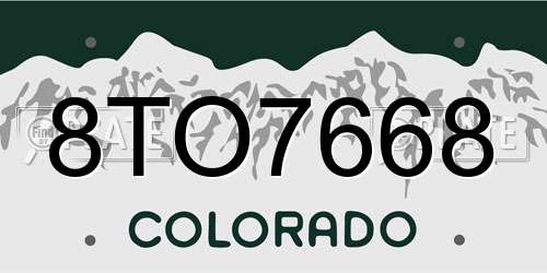 8TO7668 Colorado License Plate