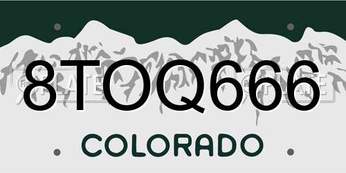 8TOQ666 Colorado License Plate