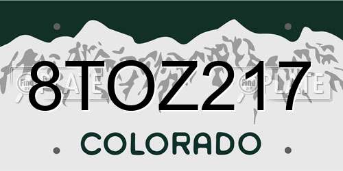 8TOZ217 Colorado License Plate