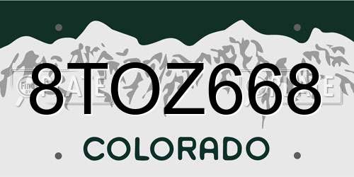 8TOZ668 Colorado License Plate