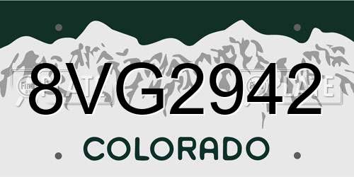 8VG2942 Colorado License Plate