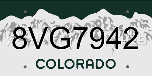 8VG7942 Colorado License Plate