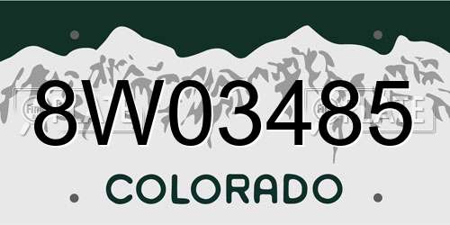 8W03485 Colorado License Plate