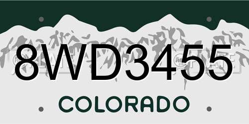 8WD3455 Colorado License Plate