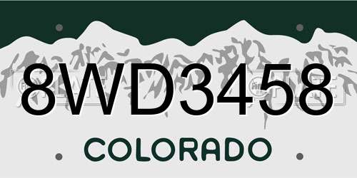 8WD3458 Colorado License Plate