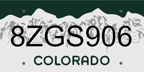 8ZGS906 Colorado License Plate