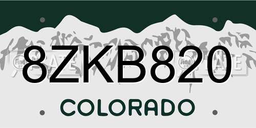 8ZKB820 Colorado License Plate