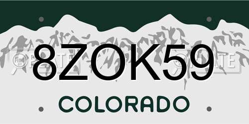 8ZOK59 Colorado License Plate