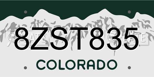 8ZST835 Colorado License Plate
