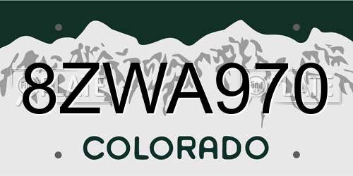 8ZWA970 Colorado License Plate