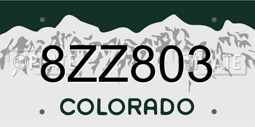 8ZZ803 Colorado License Plate