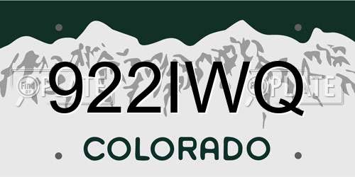 922IWQ Colorado License Plate