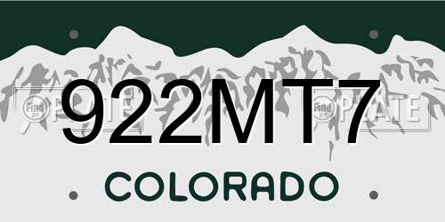 922MT7 Colorado License Plate