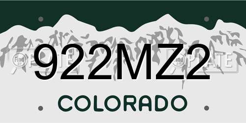 922MZ2 Colorado License Plate