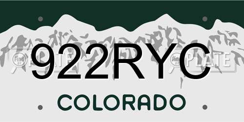 922RYC Colorado License Plate