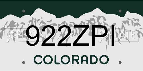 922ZPI Colorado License Plate