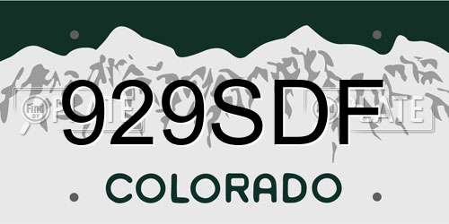 929SDF Colorado License Plate