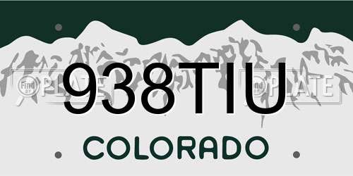 938TIU Colorado License Plate