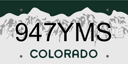 947YMS Colorado License Plate
