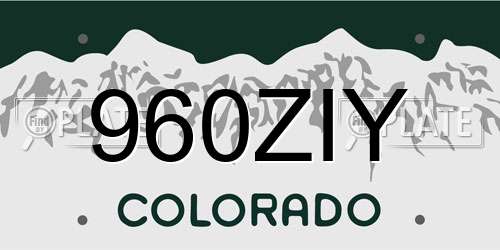 960ZIY Colorado License Plate
