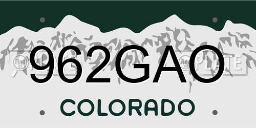 962GAO Colorado License Plate
