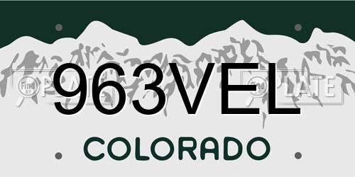 963VEL Colorado License Plate