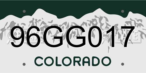96GG017 Colorado License Plate