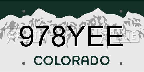 978YEE Colorado License Plate