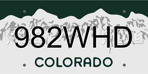982WHD Colorado License Plate