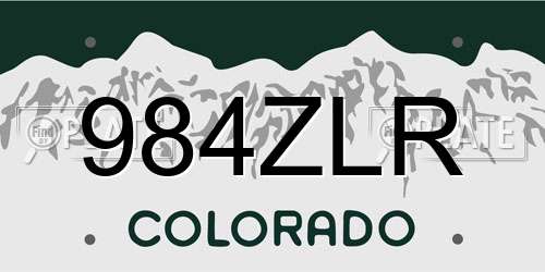 984ZLR Colorado License Plate