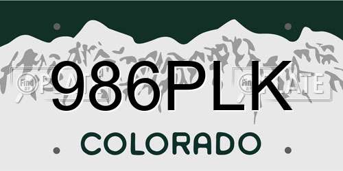 986PLK Colorado License Plate