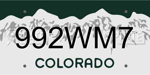 992WM7 Colorado License Plate
