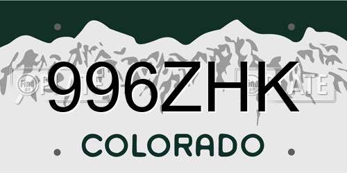 996ZHK Colorado License Plate